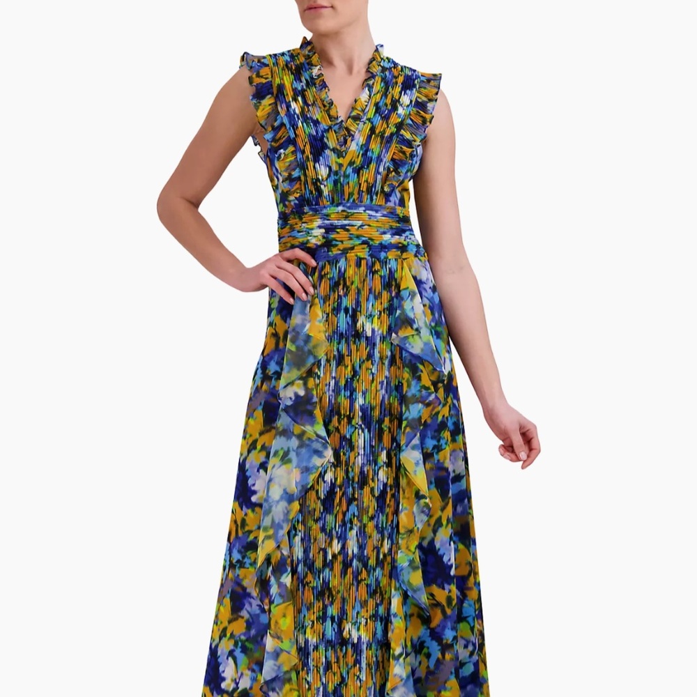 BCBGMAXAZRIA Printed Pleated Ruffle Gown - Picture 2 of 4
